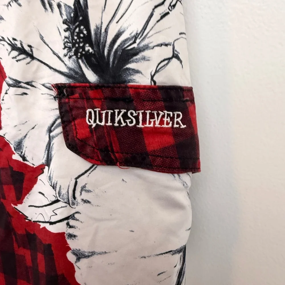 Quiksilver Mens Red Black Buffalo Plaid Hibiscus Floral Board Shorts 36 H101031